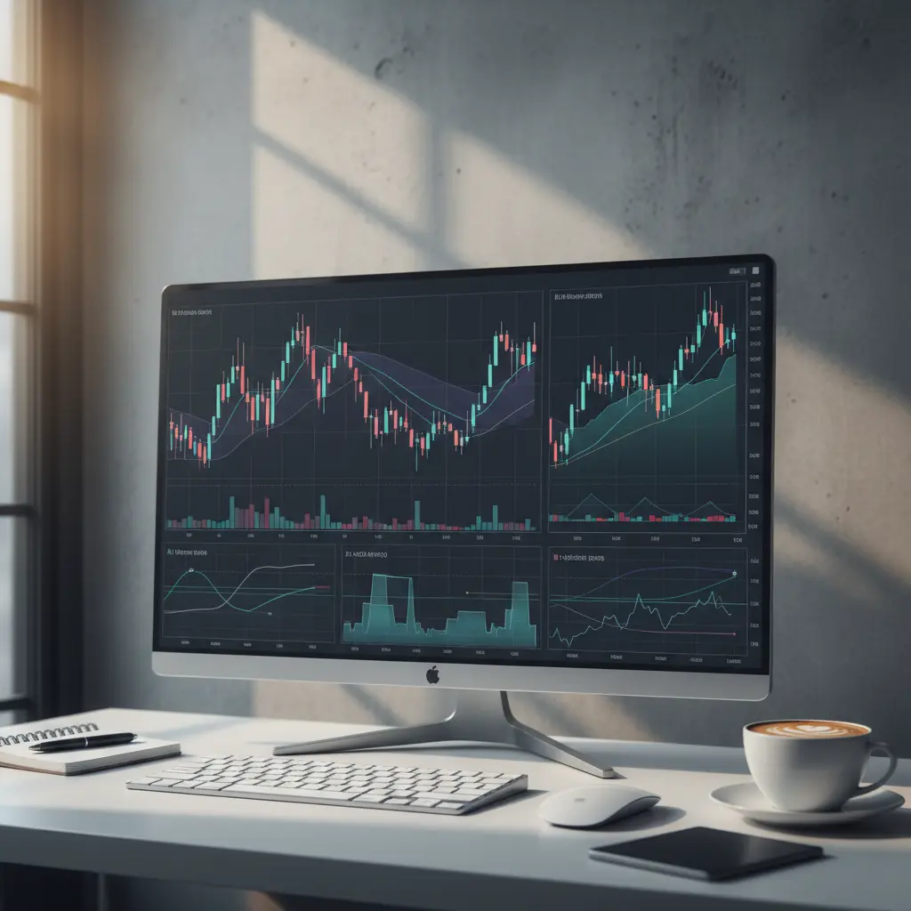 Trading platform dashboard with charts and indicators
