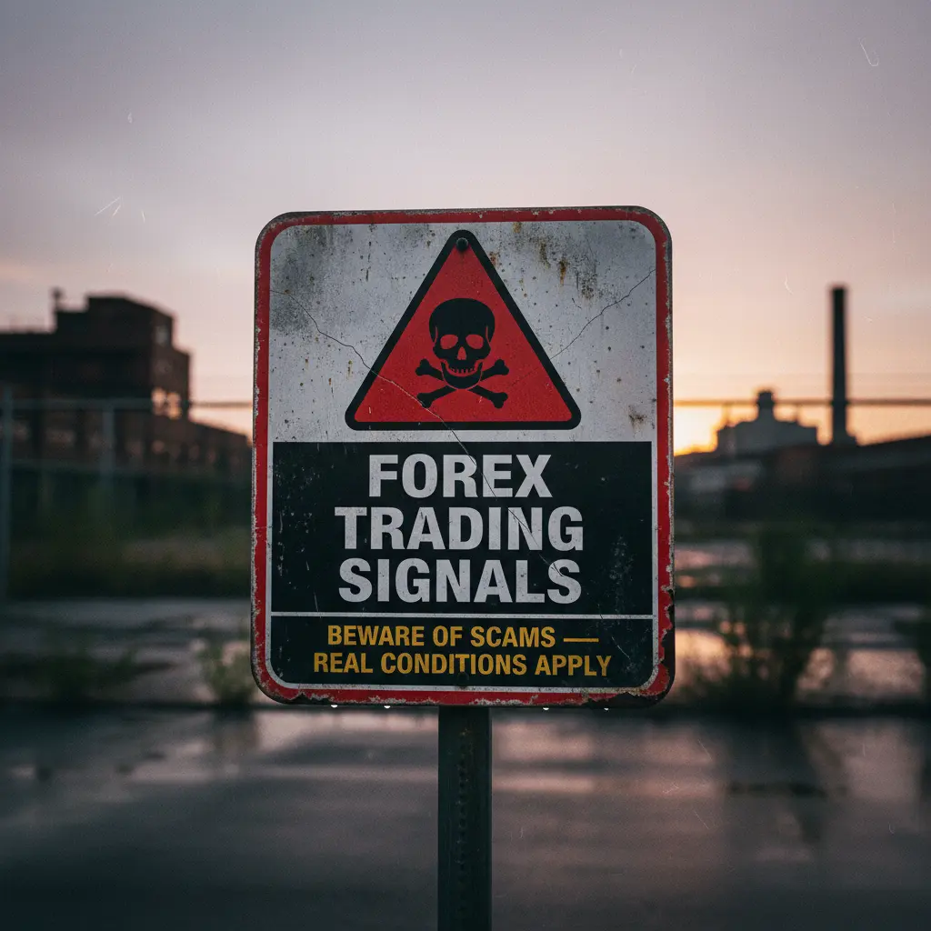 Warning sign about forex trading signal scams.