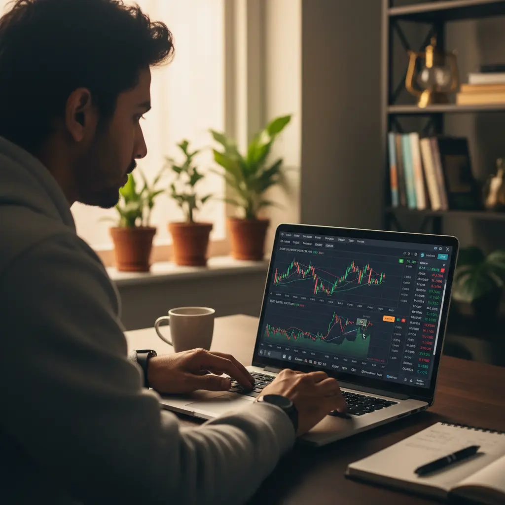 Person learning Forex trading online on a laptop