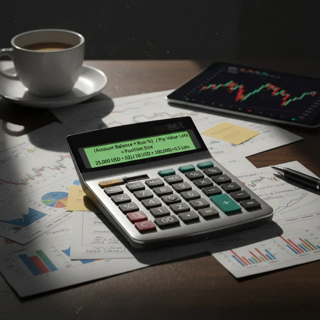 Calculator showing Forex position sizing calculation