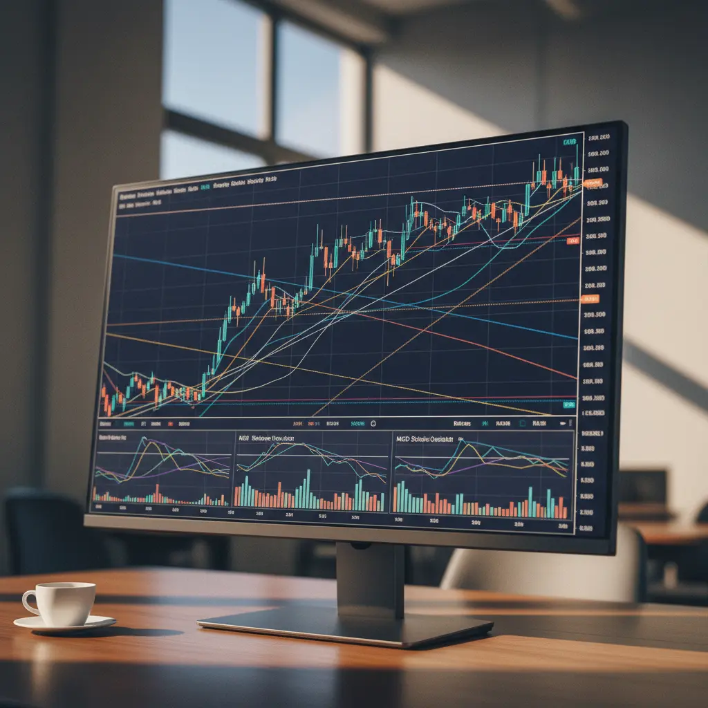 Forex trading chart with multiple indicators
