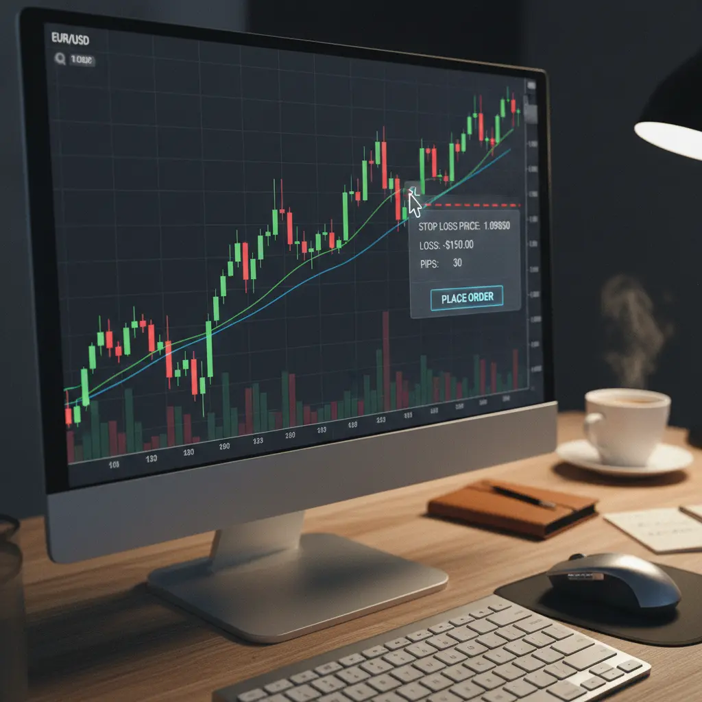 Forex trading platform showing a stop-loss order being placed.