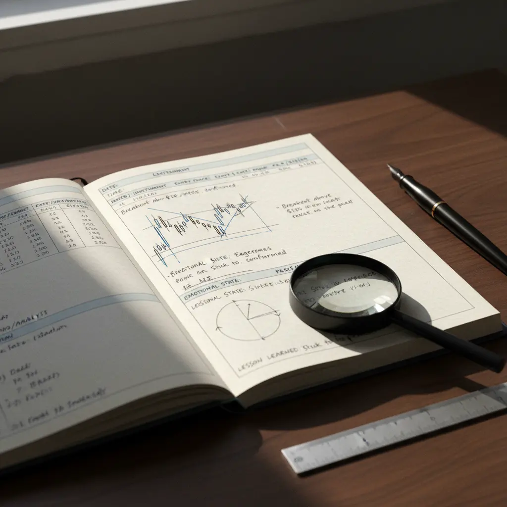 Example of detailed trading journal entries with analysis