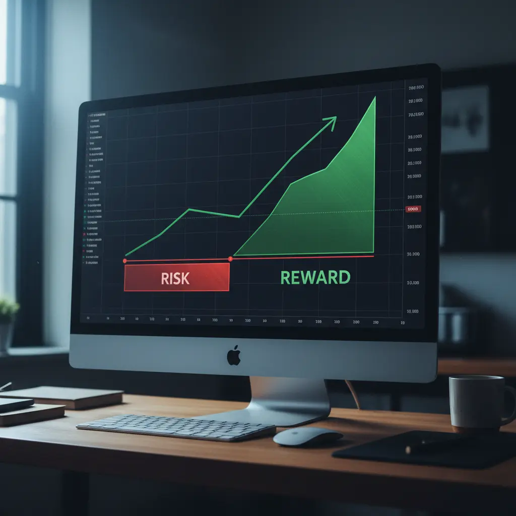 Concept illustration of risk and reward on a trading chart