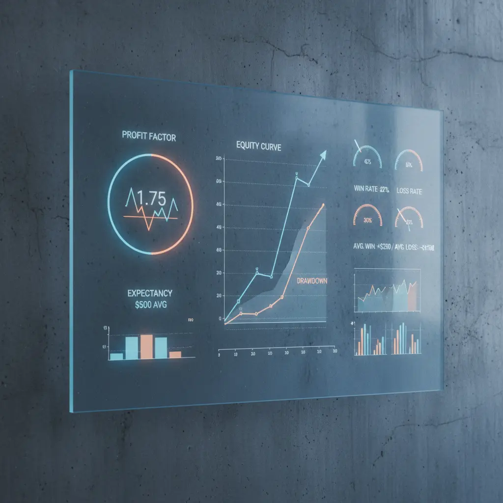 Trading journal analysis dashboard showing various metrics.