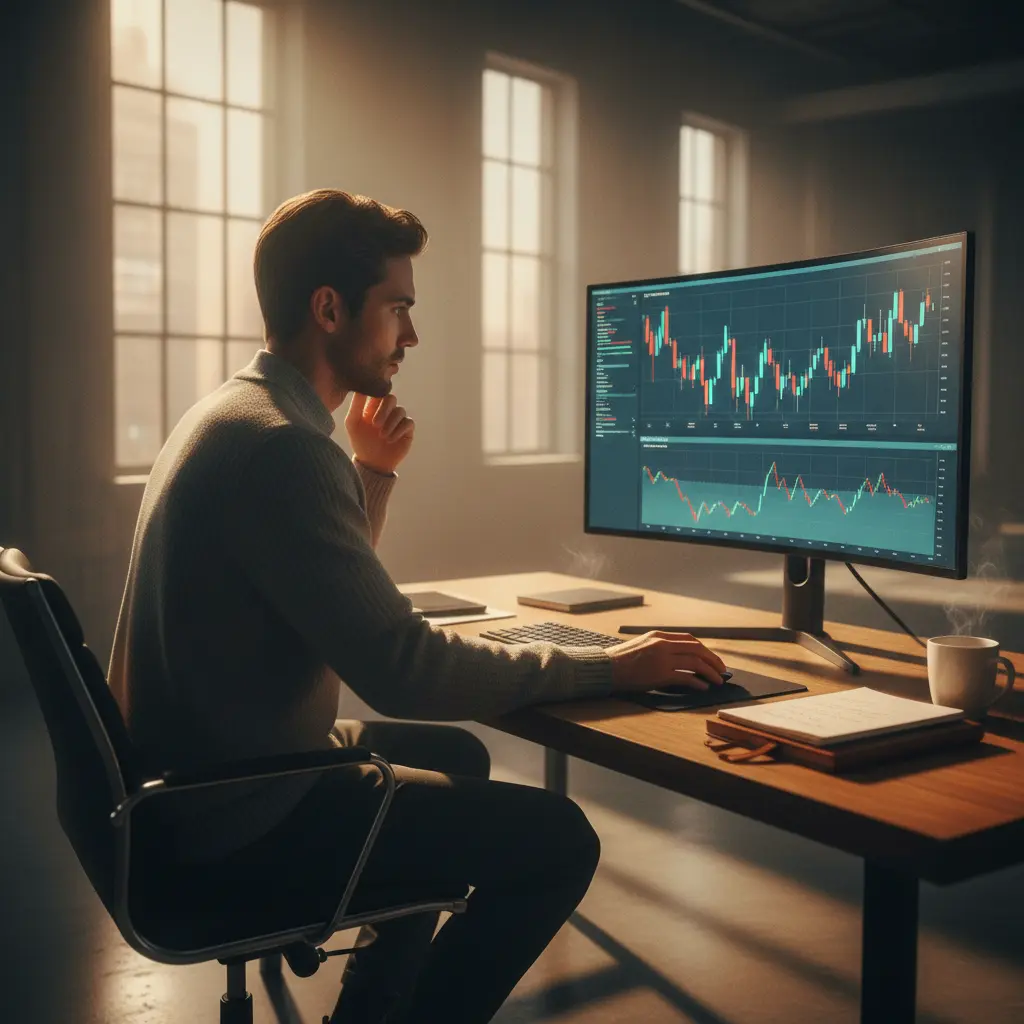 Trader analyzing a performance chart