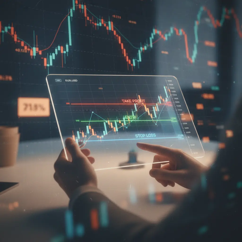 Illustration of a forex trading signal with entry, stop-loss, and take-profit levels.