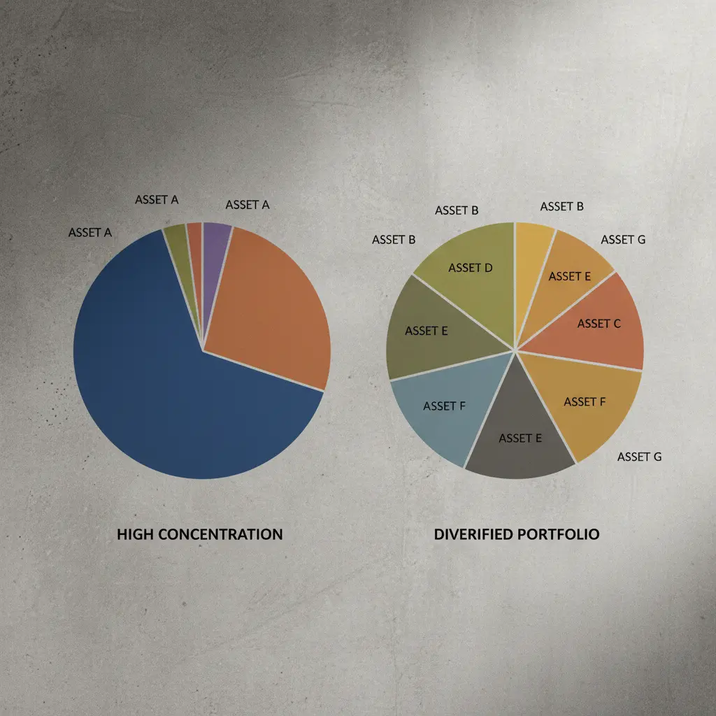 Chart showing high concentration in one asset versus diversified portfolio